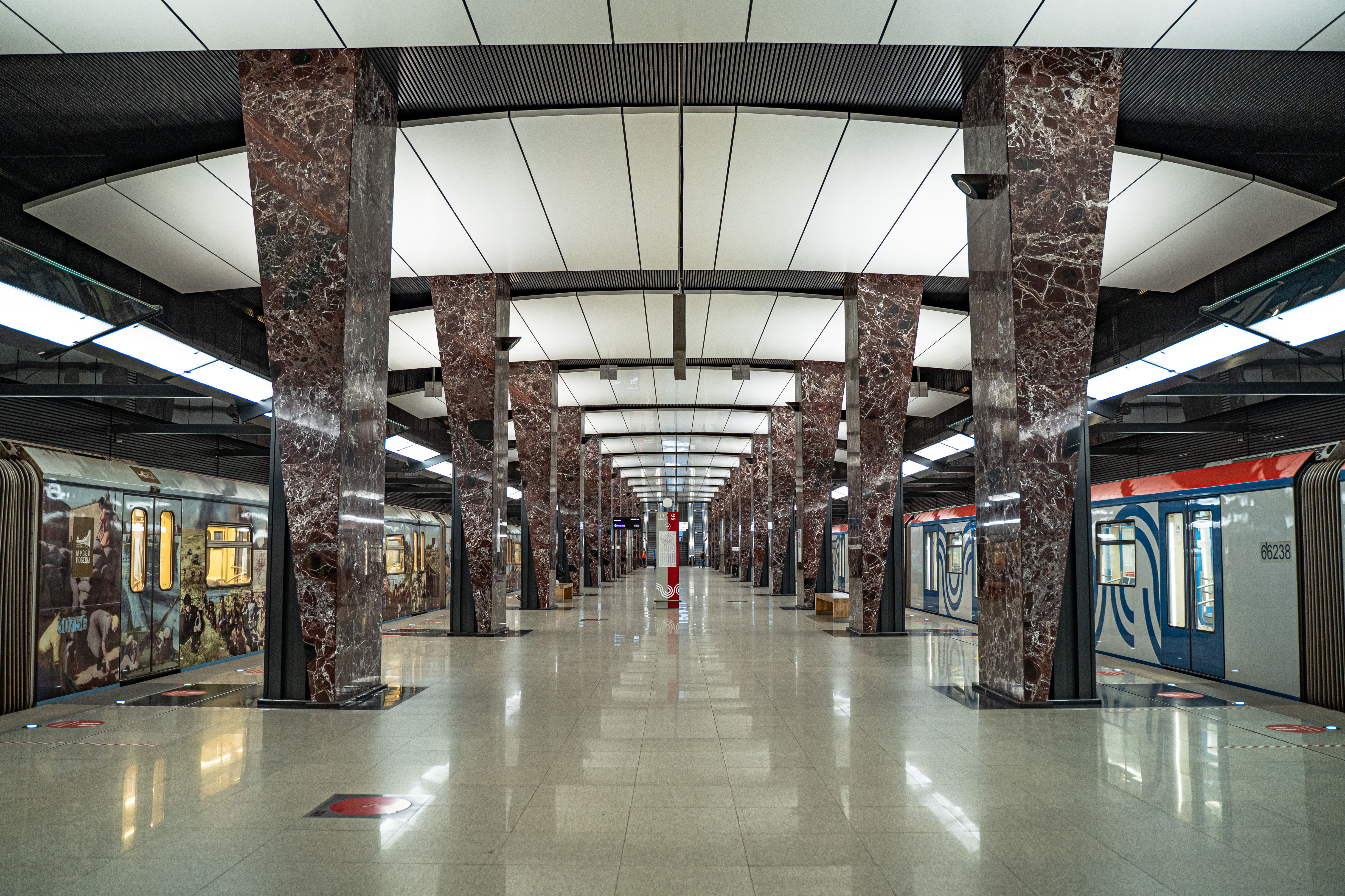 Sofia Metro train arriving at a station, Bulgaria