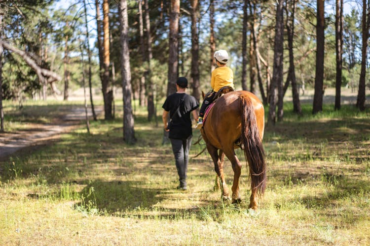 Man Leading Boy On Horse