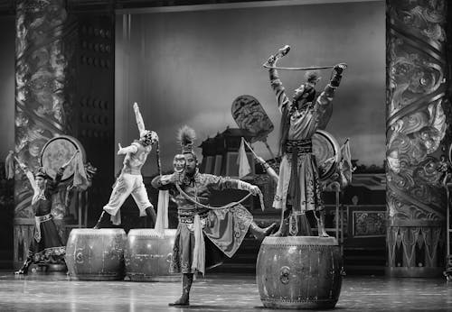 Free Grayscale Photo of Men Playing in the Theater Stock Photo