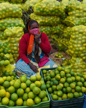 Colorful display of fresh limes at a bustling Bengaluru market with a local vendor.