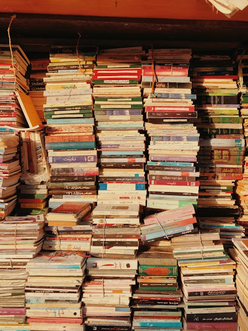 Stacks of books in daytime