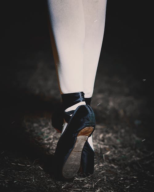 Person Wearing Black Pointe Shoes