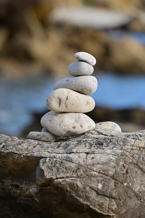 Free Stack of Gray Stones on Rough Rock  Stock Photo