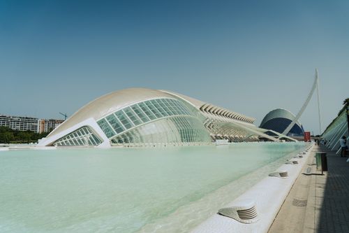 Free Stunning view of the futuristic architecture at Ciudad de las Artes y las Ciencias in Valencia, Spain. Stock Photo