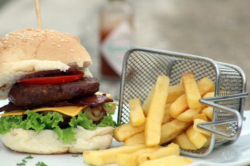 Close-up of Burger and Fries