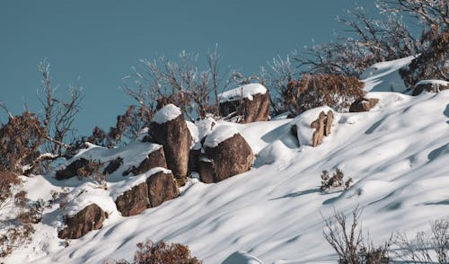 Rocks on a Snow-Covered Mountain