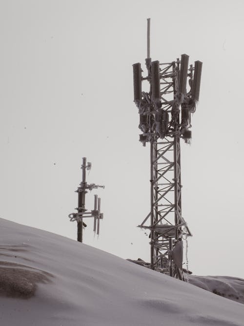 Communication Towers Covered in Ice 