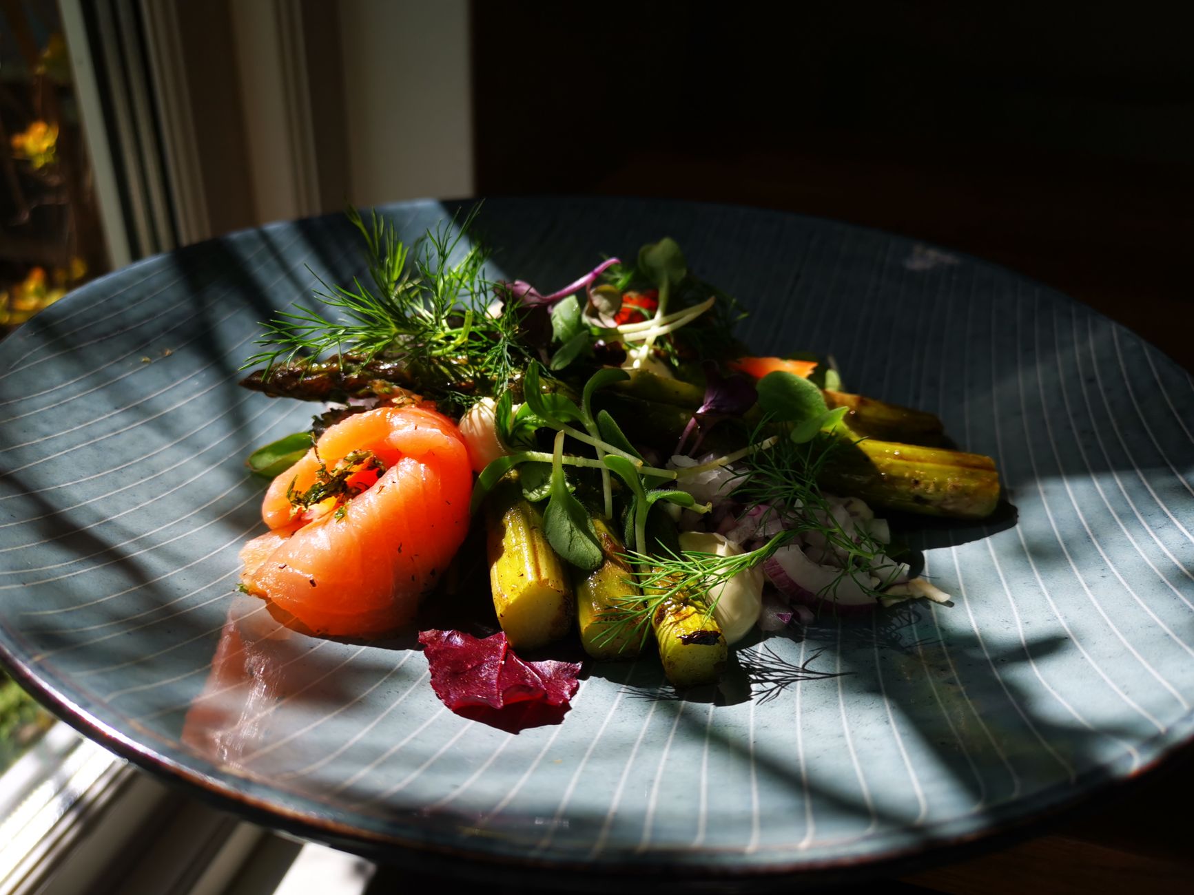 Grilled smoked vegetables on a grill rack