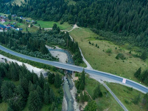 Aerial View of Road in the Mountains