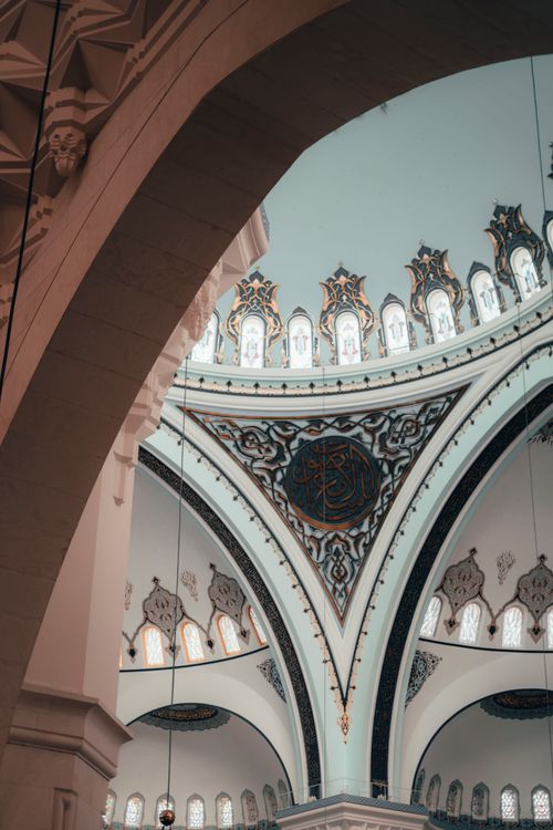Free Stunning interior view of Çamlıca Mosque in Istanbul showcasing Islamic art and architecture. Stock Photo