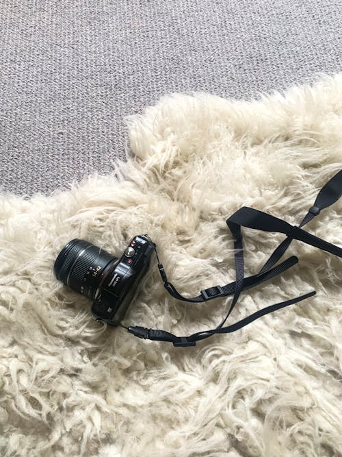 Close-Up Shot of a Camera on Fur Textile