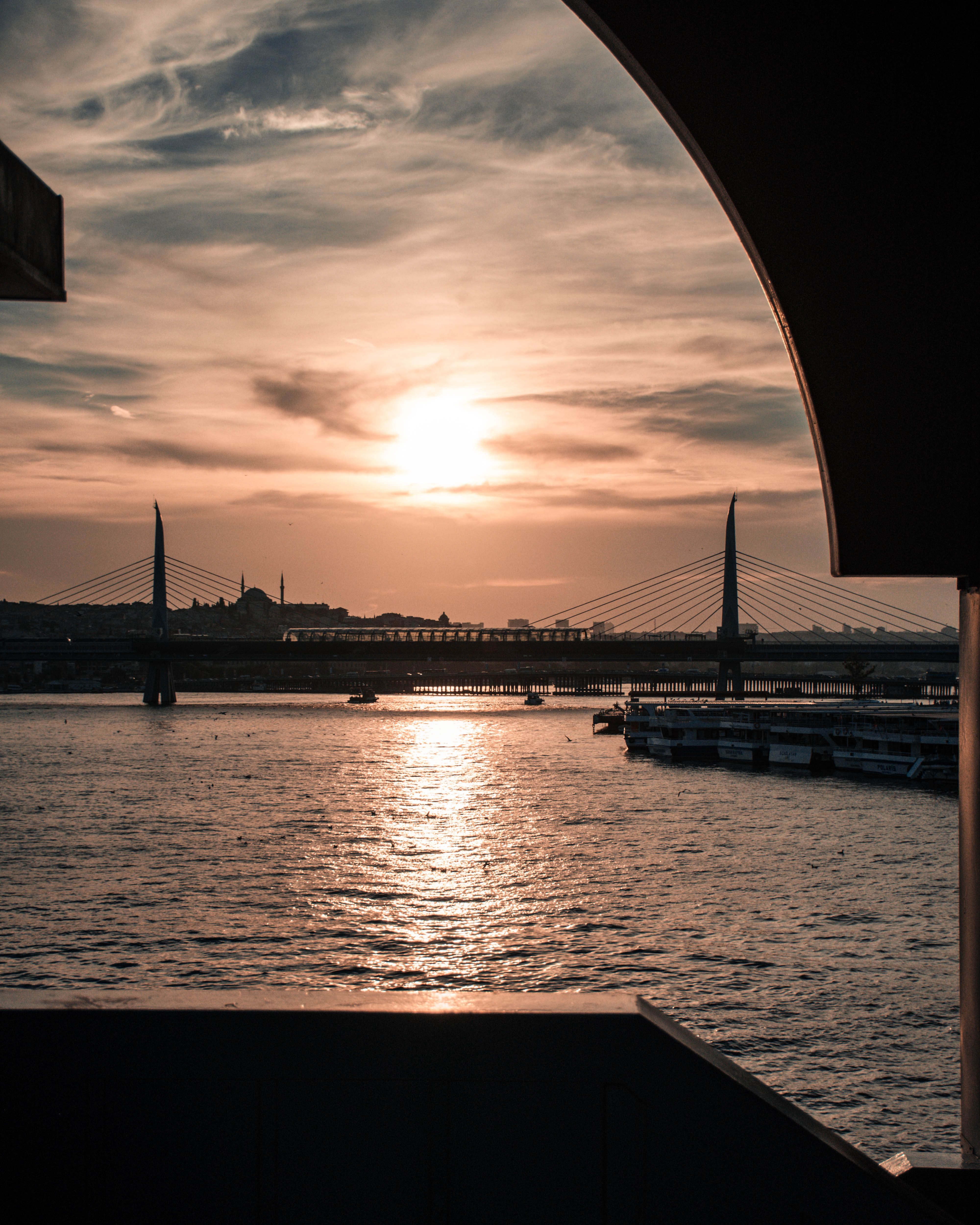 Sunset over the Bosphorus and Golden Horn Bridge, Istanbul