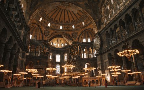 Free Stunning view of the ornate interiors of Hagia Sophia, showcasing its Islamic architectural beauty. Stock Photo