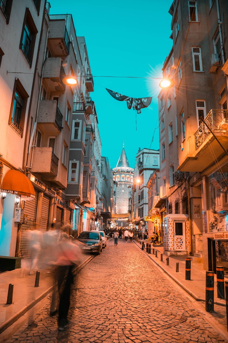 Street Near Galata Tower In Evening