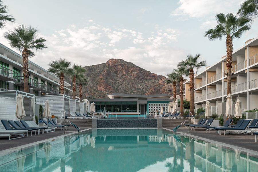 Luxury resort pool with Camelback Mountain views in Scottsdale, Arizona