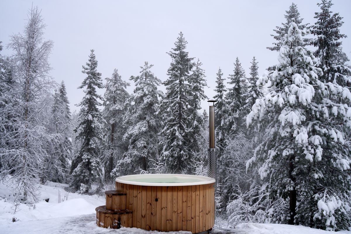 Hot tub with mountain view
