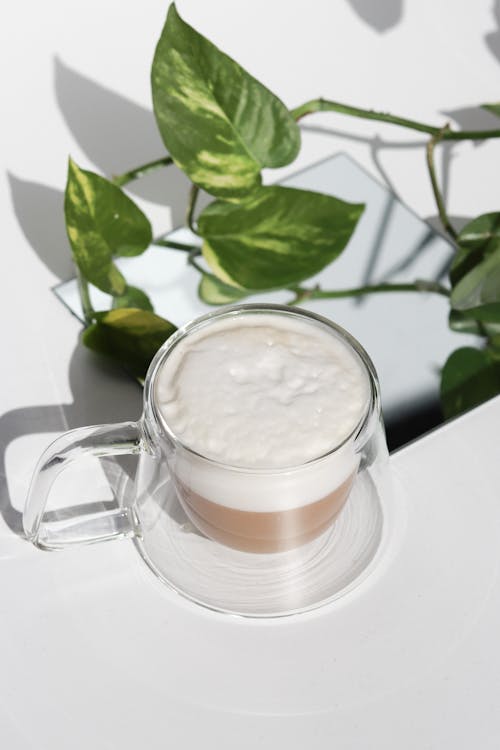 A Clear Glass Mug of Cappuccino