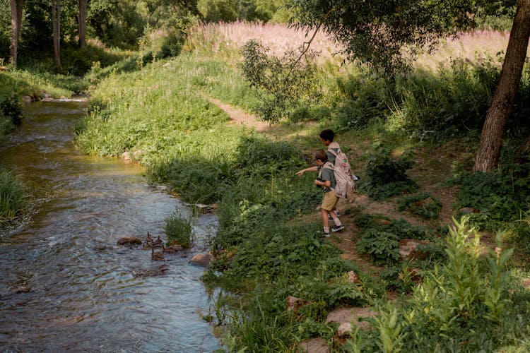 Boy Scouts Standing Near A River