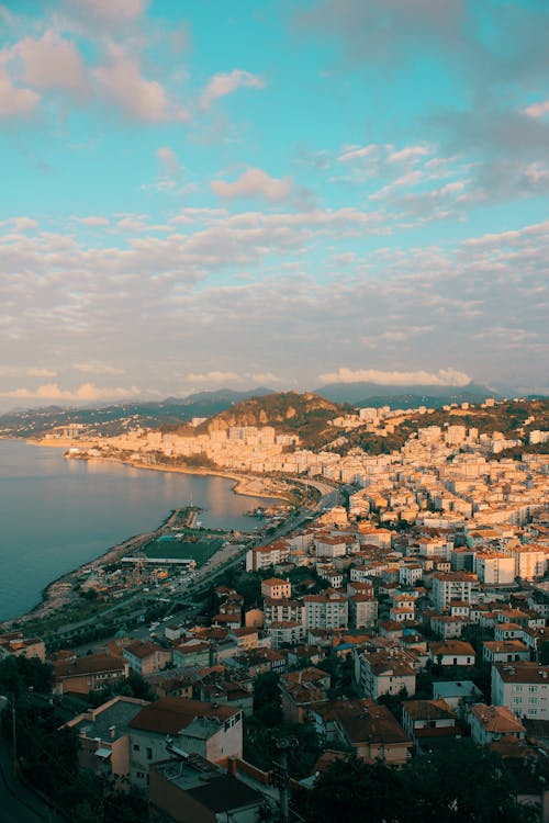 Free Aerial View of a City by the Seaside Stock Photo