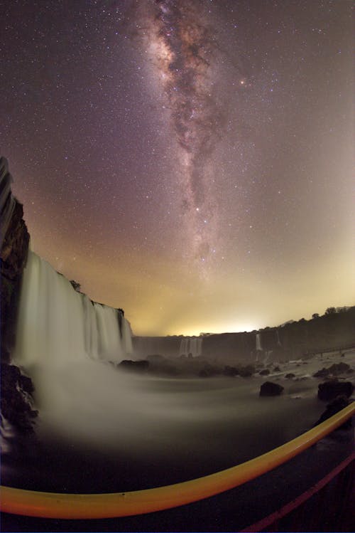 Milky Way Visible above Waterfall