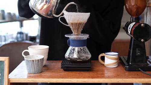 

A Close-Up Shot of a Person Making a Pour Over Coffee