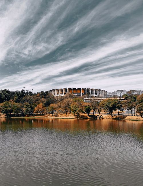 Free An impressive shot of Mineirinho Arena with a dramatic cloudy sky in Belo Horizonte, Brazil. Stock Photo