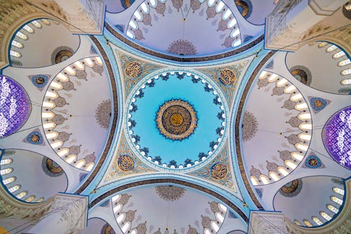 Upward View of a Decorative Mosque Ceiling