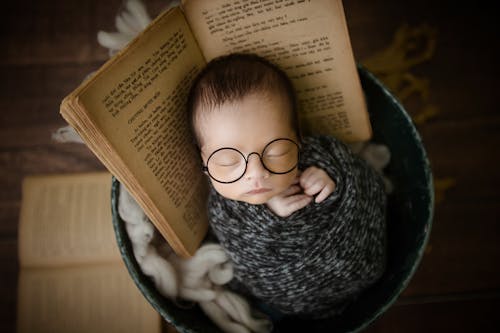 Free Boy in Black Framed Eyeglasses Reading Book Stock Photo