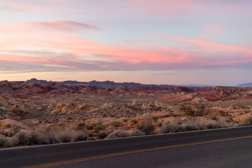 Free Beautiful desert landscape with a road at sunset in Nevada, USA. Stock Photo