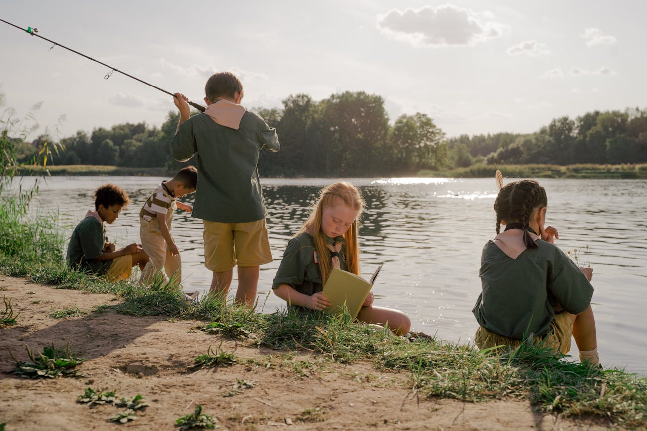 Scouts spending time by the water during summer camp
