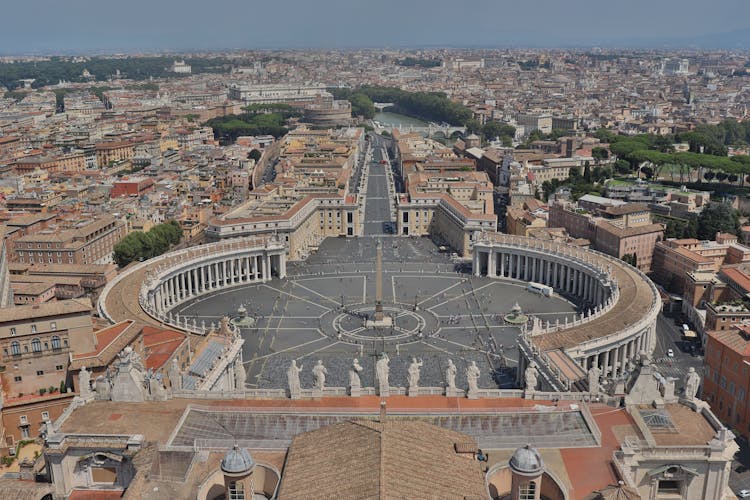 Aerial View Of The Square In Front Of The St. Peters Basilica In Vatican City, Italy 