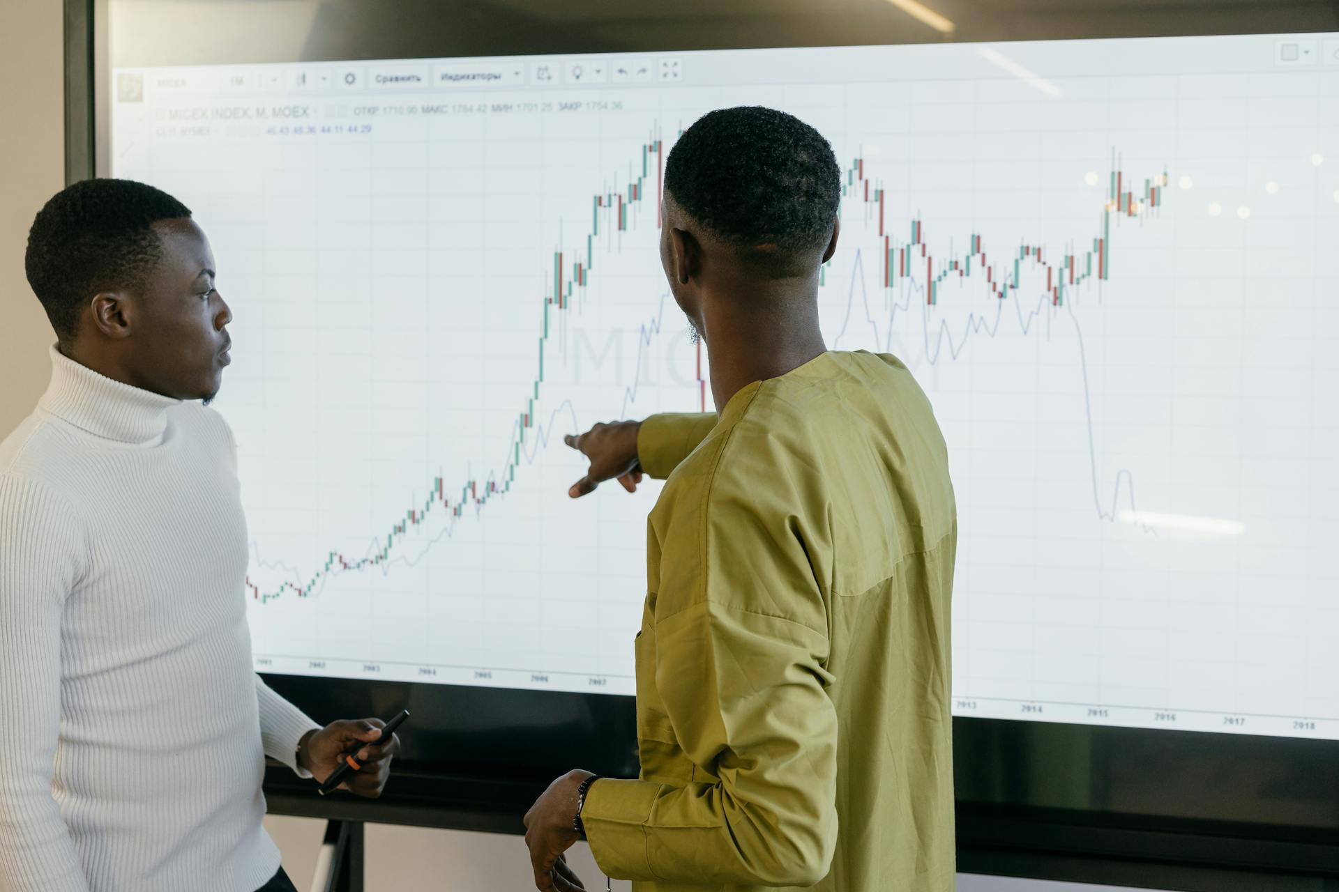 Men Looking at the Graph on the Screen