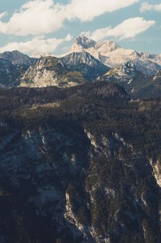 Majestic mountain scenery in Radovljica, Slovenia with lush forests and clear skies.