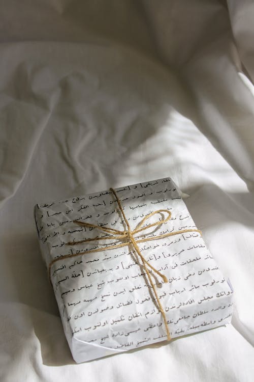 Free Wrapped Gift Box with Brown Ribbon Stock Photo