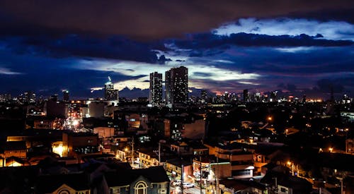 Luftbild Der Stadt Während Der Nachtzeit