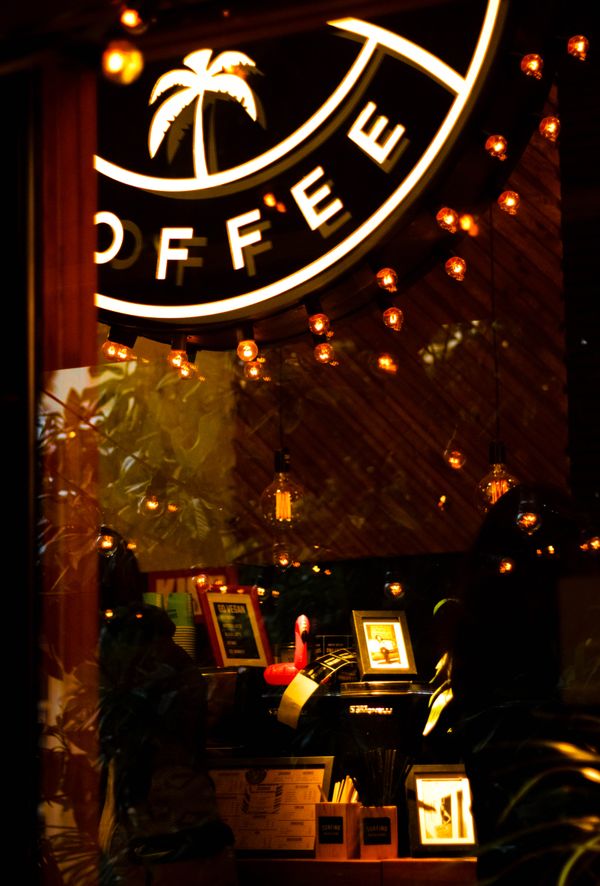 Coffee shop interior with counter seating