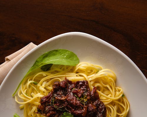 Pasta Dish on White Ceramic Plate