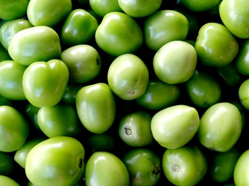 Free A vibrant close-up image of green tomatoes stacked together, showcasing their freshness and rich color. Stock Photo