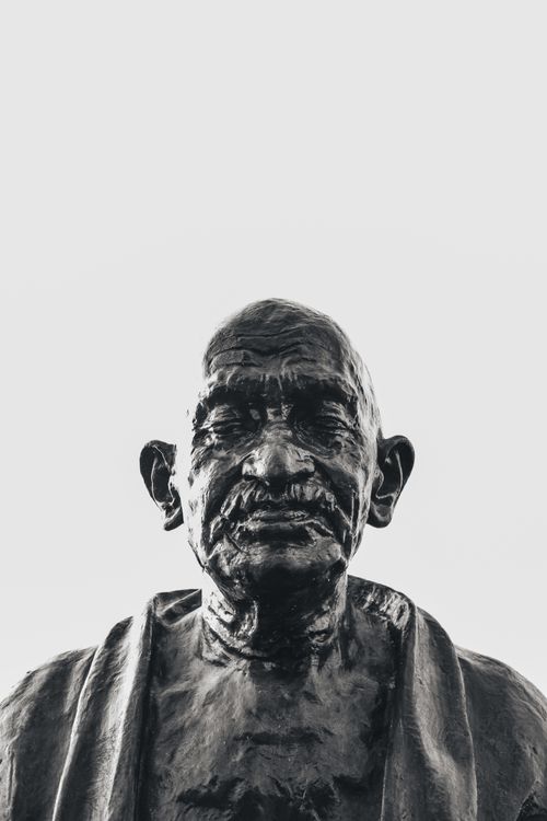 Free A striking monochrome statue of Mahatma Gandhi located in Brasília, Brazil. Stock Photo