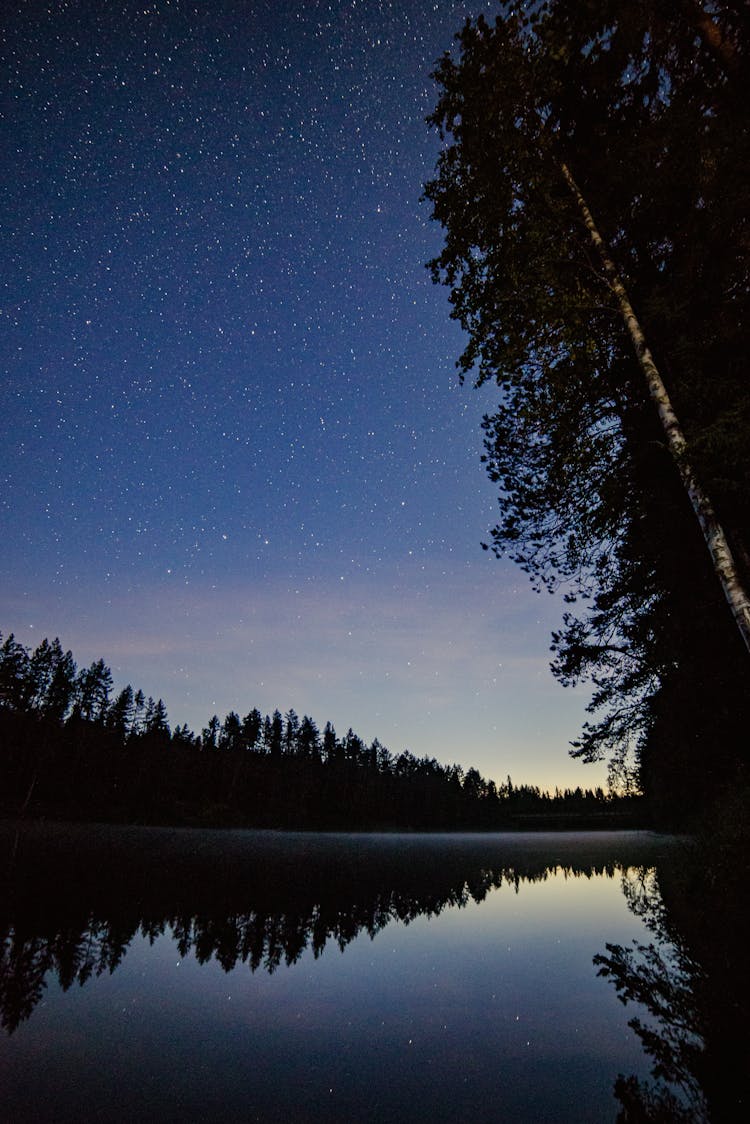 Star Field In Sky Over Lake