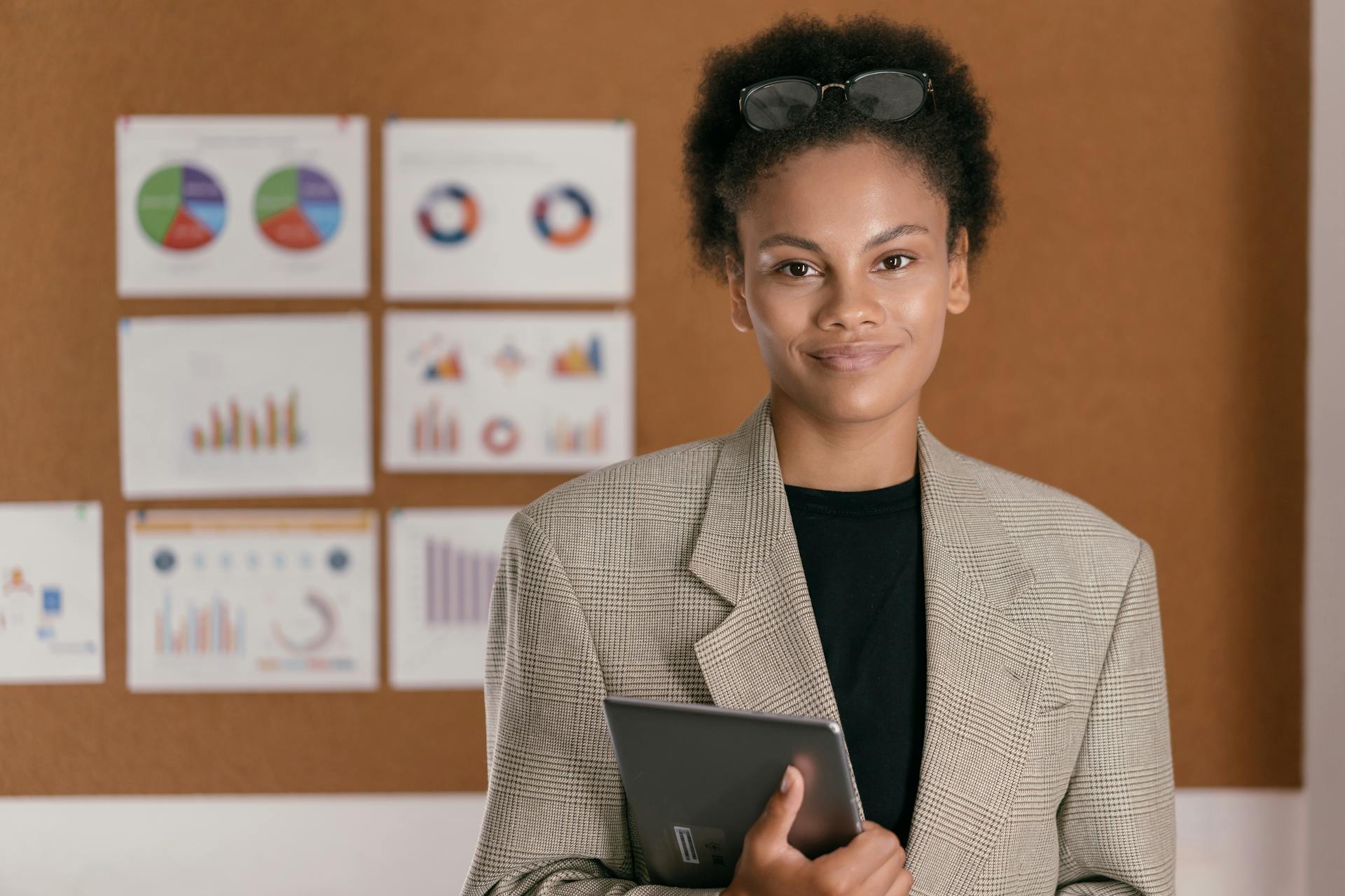 Portrait of a Businesswoman with Eyeglasses Wearing a Blazer