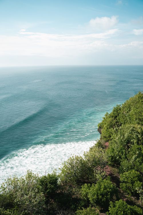 Free Breathtaking view of Bali's coastline with lush greenery and expansive ocean under a clear blue sky. Stock Photo