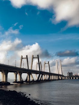 Rajiv Gandhi Sea Link stretching over Mahim Bay under a vibrant sky in Mumbai, India.