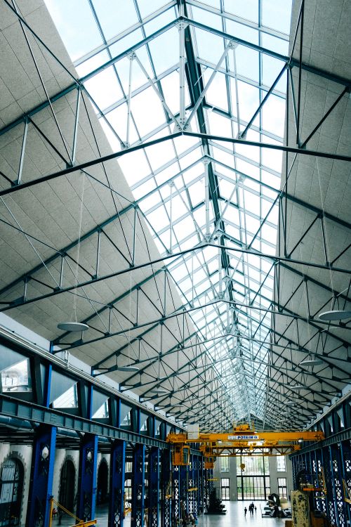 Free Spacious hallway with a modern glass roof in Les Ateliers des Capucins, Brest, France. Stock Photo
