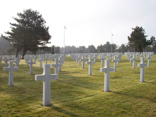 Free A serene military cemetery with rows of white crosses under sunlight, symbolizing remembrance. Stock Photo