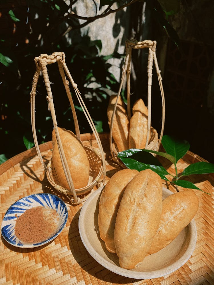 Fresh Bread Loaves On Table