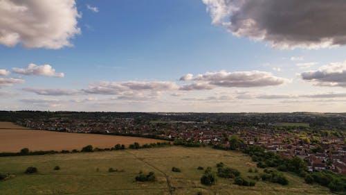 Aerial Shot of Cropland Beside the Houses 