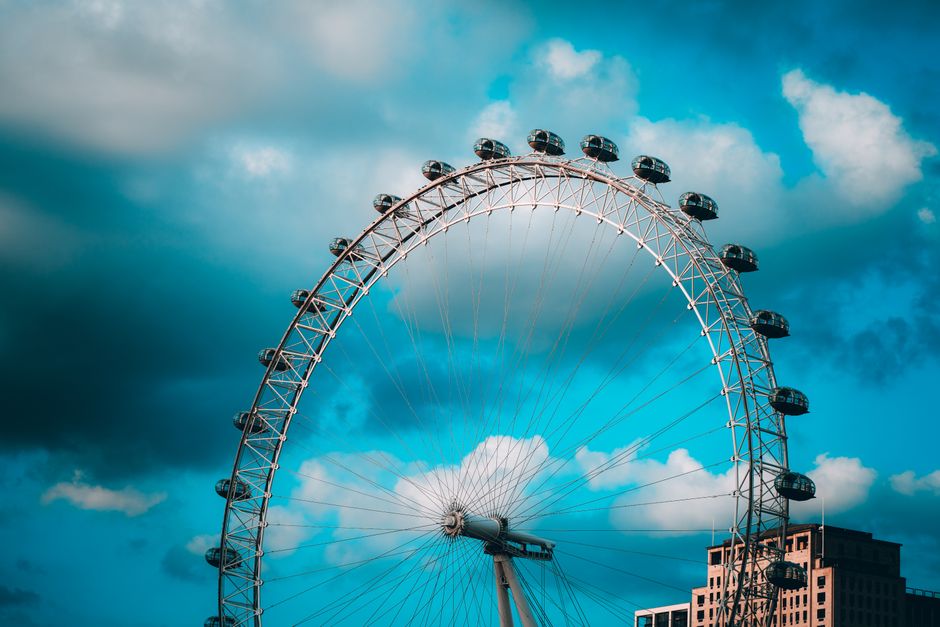 The London Eye Ferris wheel overlooking the River Thames in Great Britain