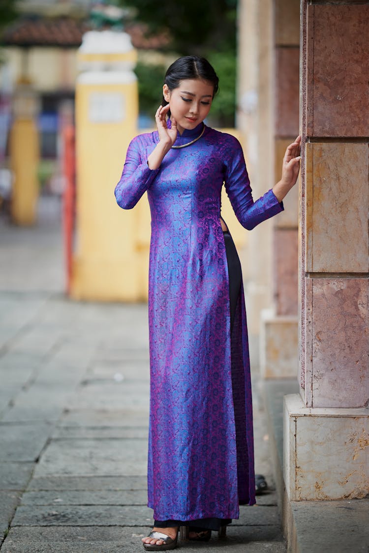 Woman Wearing A Purple Dress 