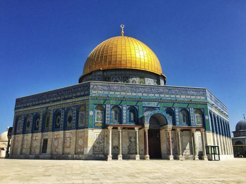 Free Stunning view of the Dome of the Rock in Jerusalem, showcasing its golden dome and intricate facade. Stock Photo